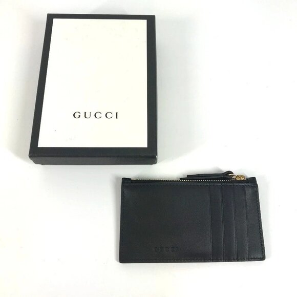 GUCCI 431715 logo fragment case Wallet Coin Compartment coin purse Leather Black - Picture 1 of 14